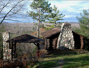 Honeymoon Cabin in the Green Timbers tract of the Pigeon River Country State Forest.